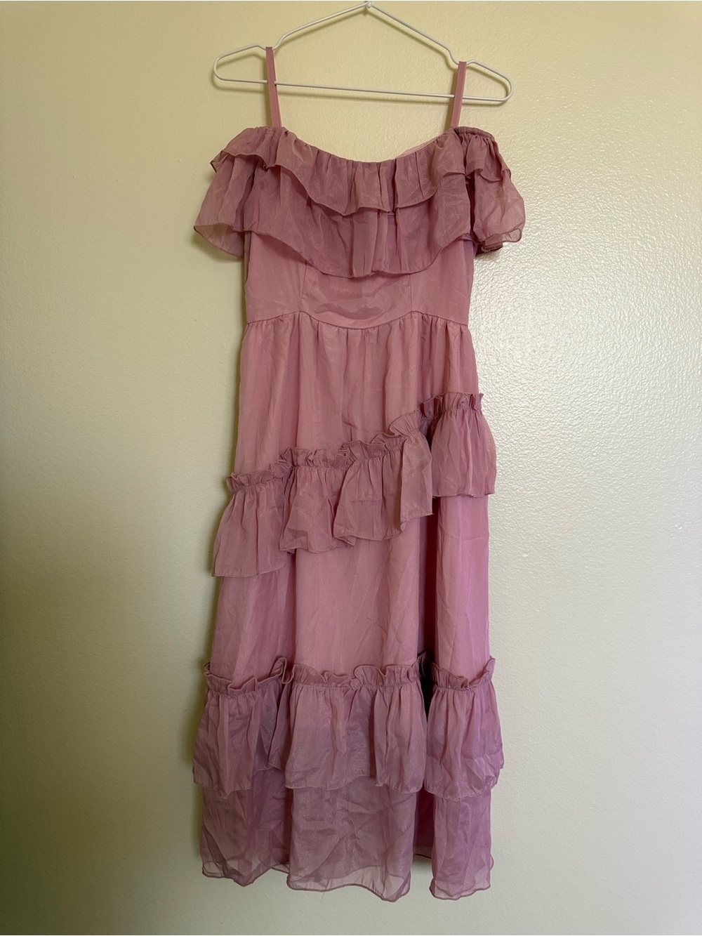 Pink Ruffled Off-Shoulder Dress